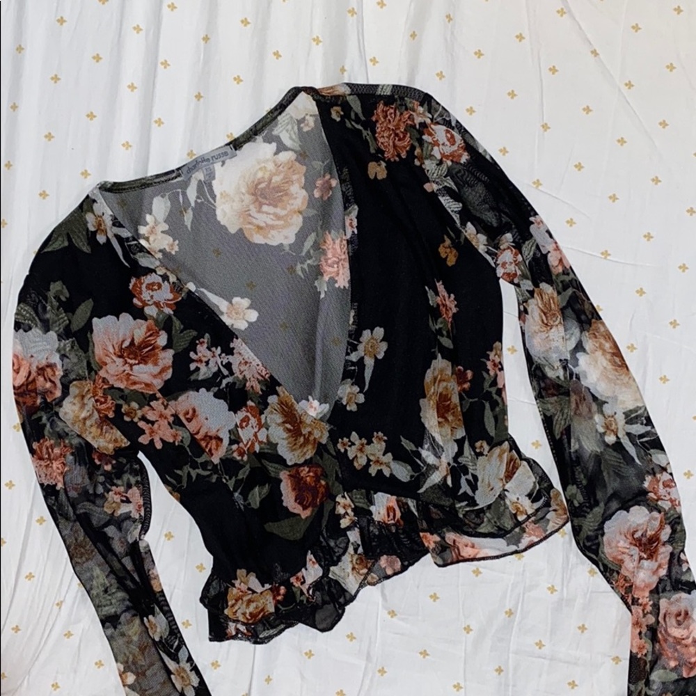 Floral Print Mesh Crop Top